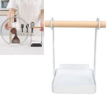 Pot Lid Holder Rack Multifunction Prevent Slip Iron Basin Wood Rack Cooking Tool Spatula Stand Kitchen Organizer White