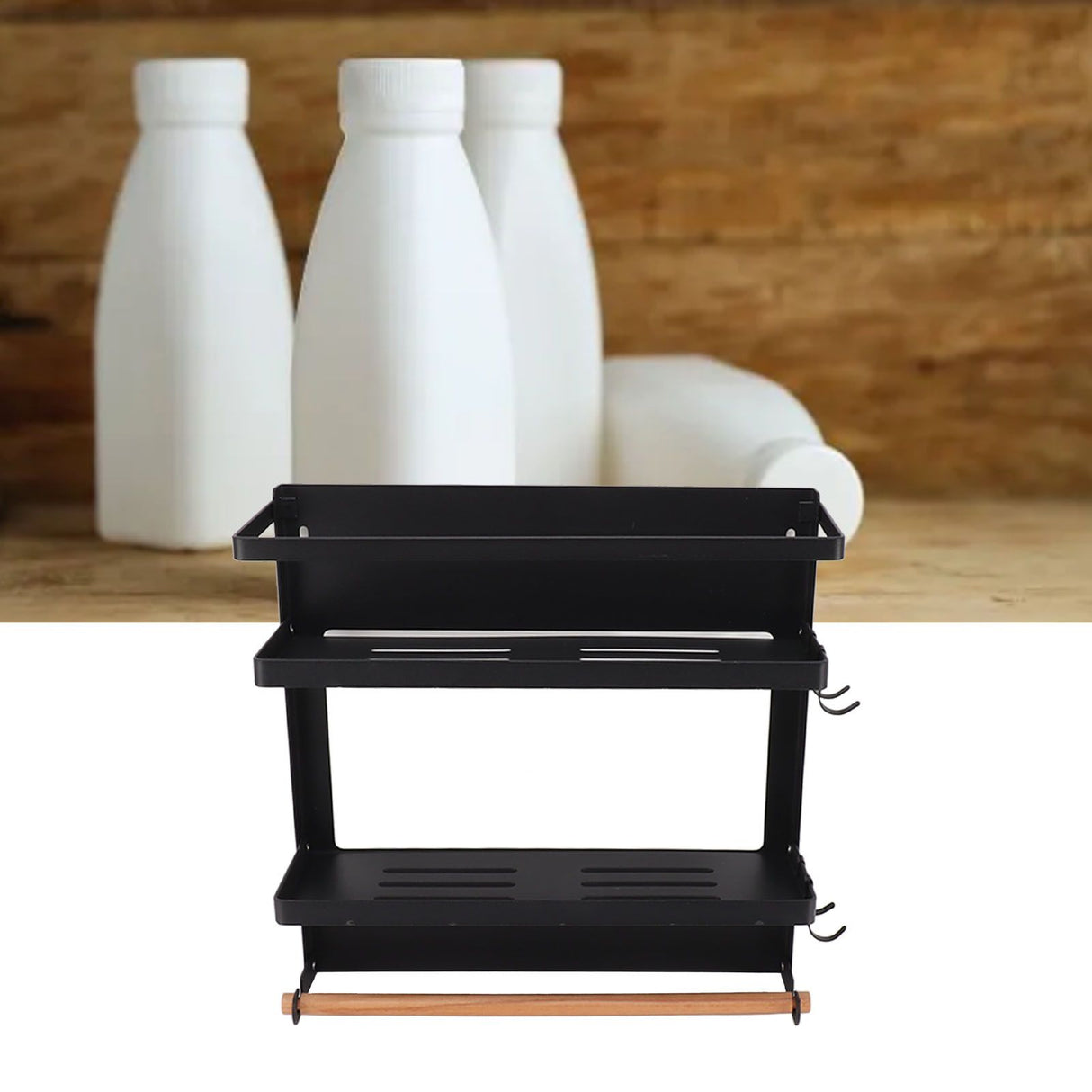 Magnetic Fridge Spice Rack Foldable Multifunctional Adjustable Durable Refrigerator Side Shelf for Kitchen 11.8in Double Tier