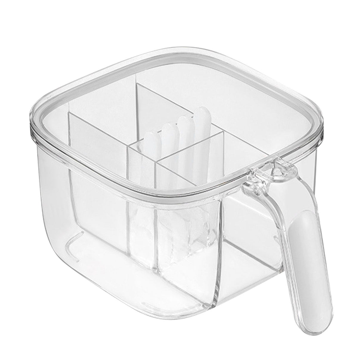Seasoning Box 4 Compartments Transparent Window Strong PET Seasoning Jar with 4 Spoons for Home Kitchen Cooking White