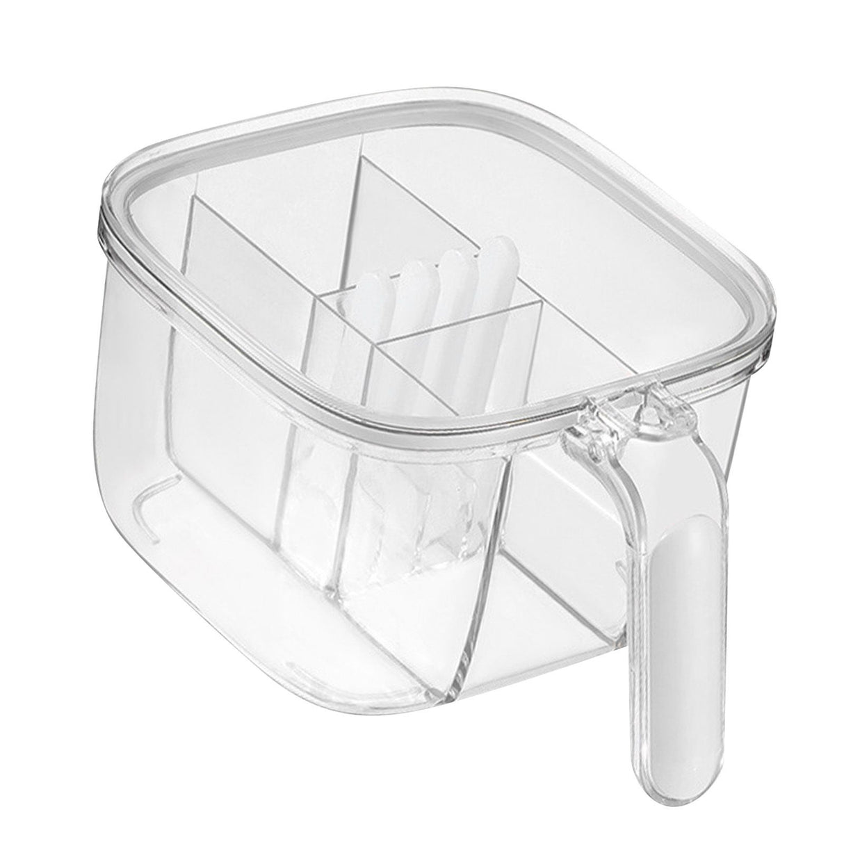 Seasoning Box 4 Compartments Transparent Window Strong PET Seasoning Jar with 4 Spoons for Home Kitchen Cooking White
