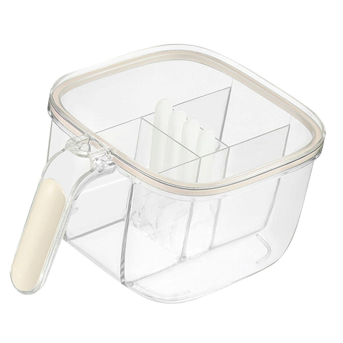 Seasoning Box 4 Compartments Transparent Window Strong PET Seasoning Jar with 4 Spoons for Home Kitchen Cooking Milk Yellow