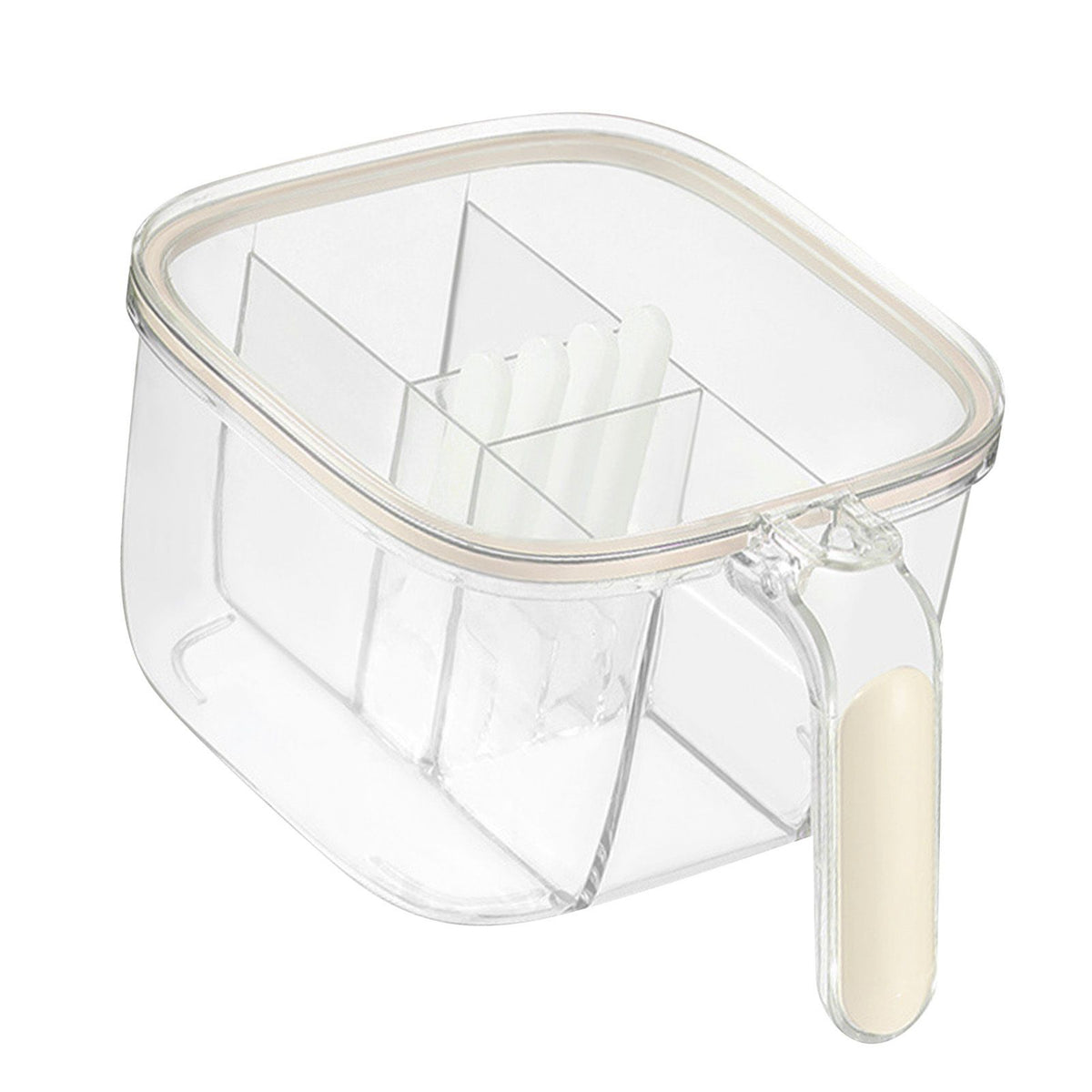 Seasoning Box 4 Compartments Transparent Window Strong PET Seasoning Jar with 4 Spoons for Home Kitchen Cooking Milk Yellow