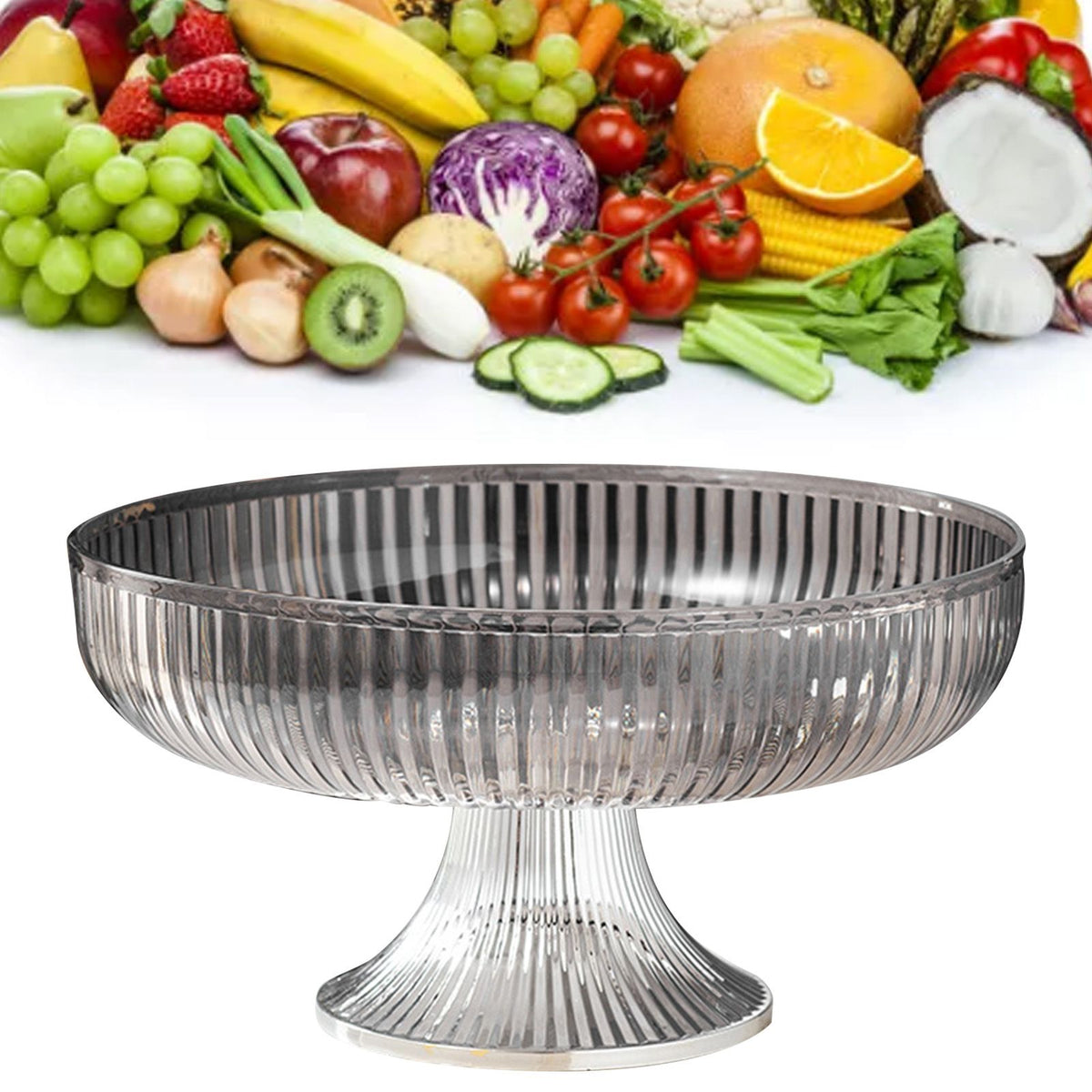 Fruit Plate Multifunctional Plastic Stylish Space Saving Decorative Snack Bowl for Candy Nuts Silver Gray