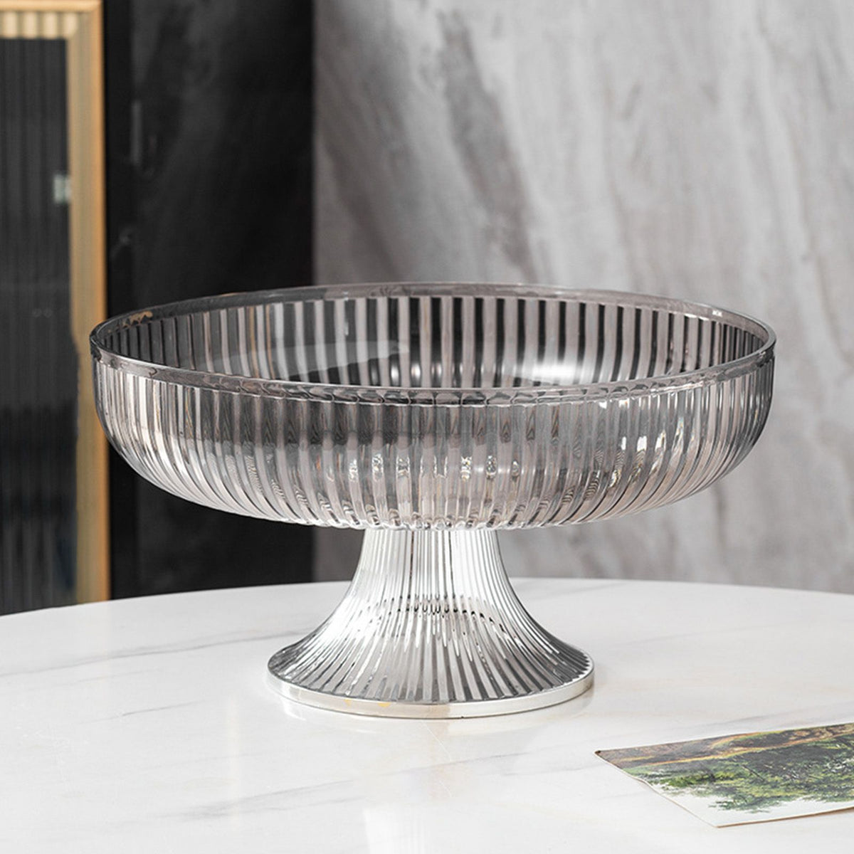 Fruit Plate Multifunctional Plastic Stylish Space Saving Decorative Snack Bowl for Candy Nuts Silver Gray