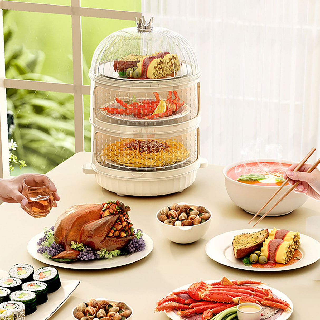 Dust Proof Food Storage Box Multi Functional Sealed Food Storage Container for Summer 3 Layers