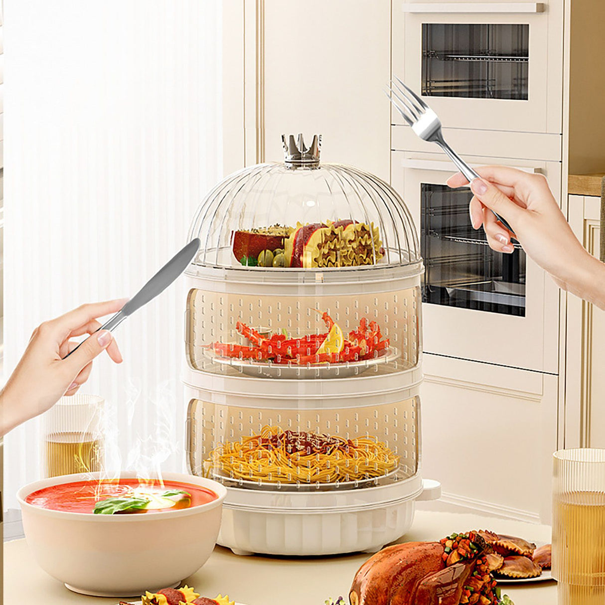 Dust Proof Food Storage Box Multi Functional Sealed Food Storage Container for Summer 3 Layers