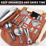 Bartender Tool Bag Bar Kit Bag Waterproof Canvas Multiple Compartments Portable Bartender Roll Up Bag with Shoulder Strap Coffee