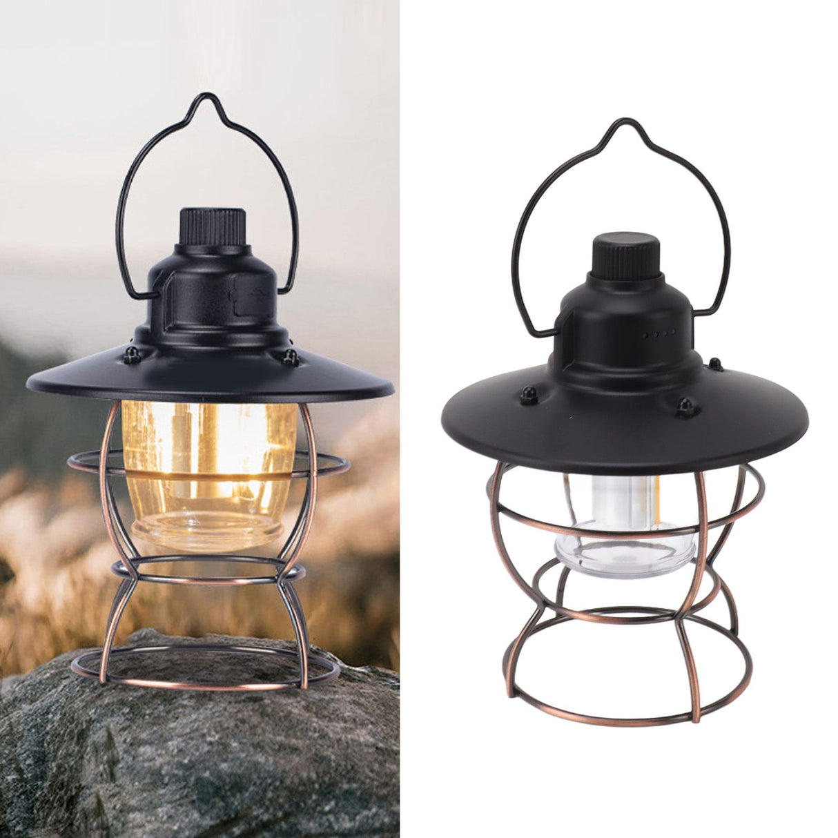 LED Camping Lantern Portable 3 Light Modes USB Charge Stepless Dimming LED Vintage Lantern for Hiking Camping Emergency