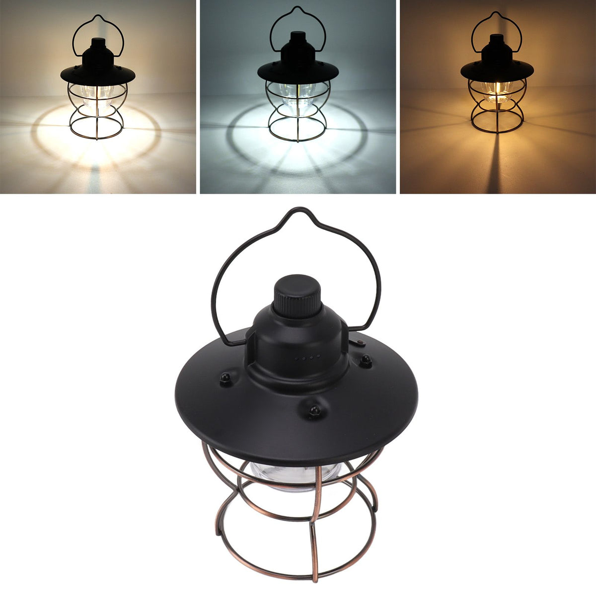 LED Camping Lantern Portable 3 Light Modes USB Charge Stepless Dimming LED Vintage Lantern for Hiking Camping Emergency