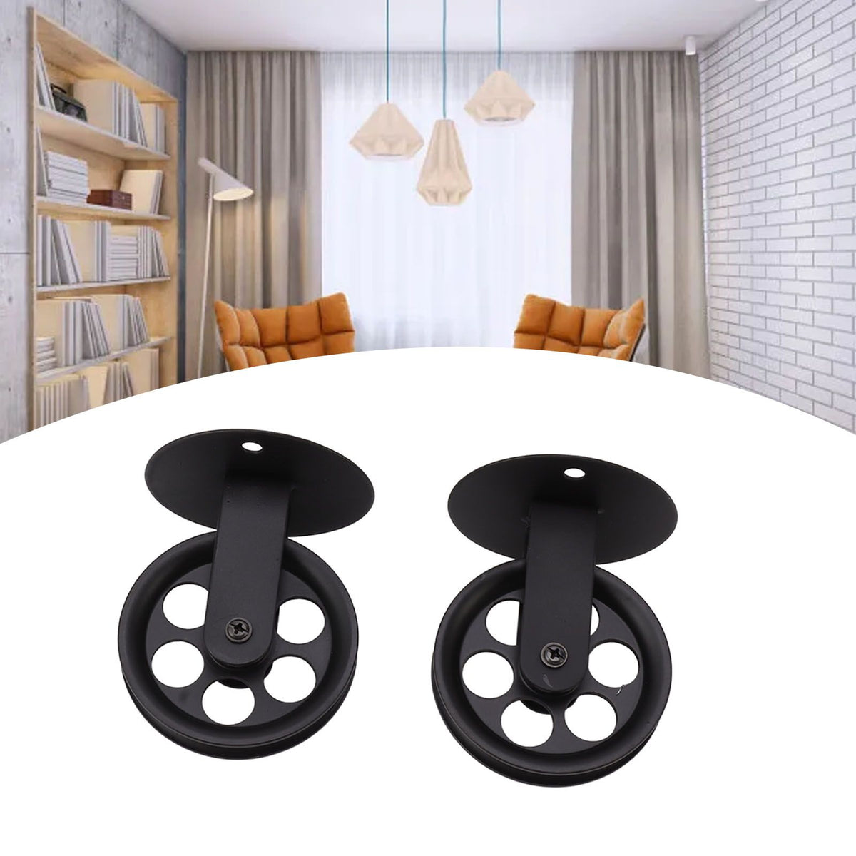 2pcs Industrial Pulley Wheels for Plug in Barn Pendant Light Vintage Wall Ceiling Mount Lifting Towing Pulleys Black
