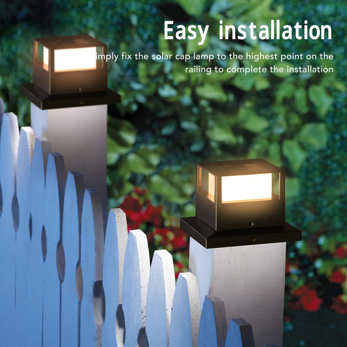Square Outdoor Fence Post Cap Light Solar Post Light LED Landscape Lighting for Household Garden Courtyard Fence Dual Color Light Black