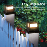 Square Outdoor Fence Post Cap Light Solar Post Light LED Landscape Lighting for Household Garden Courtyard Fence Dual Color Light Black