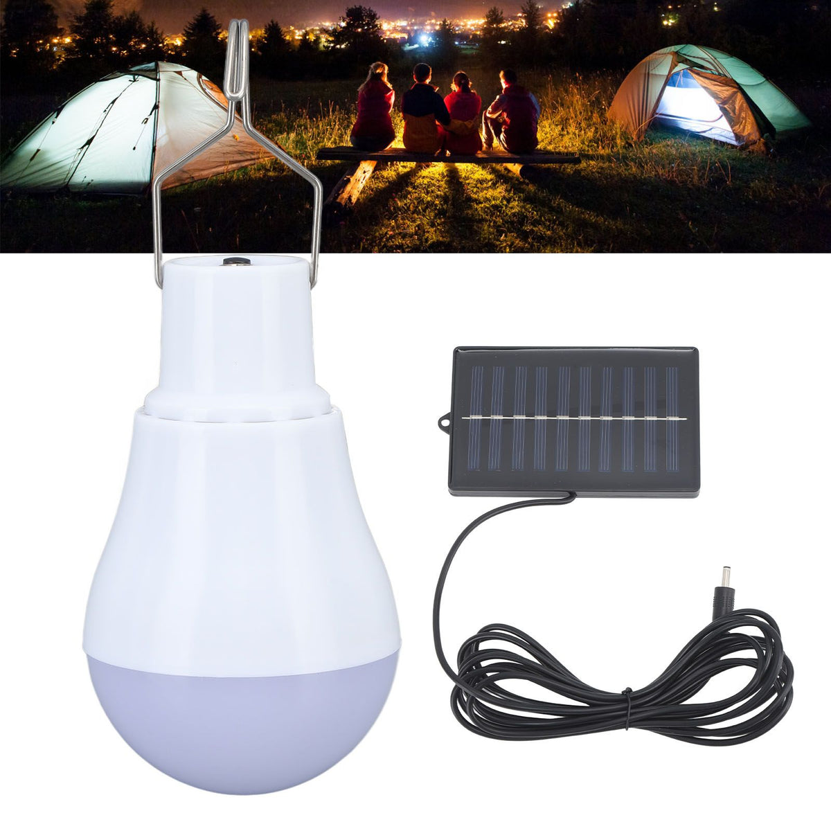 Solar Light Bulb Solar Panel LED Bulb ABS White Light 500mAh Battery Hook Design Solar Light for Emergency Camping Tent