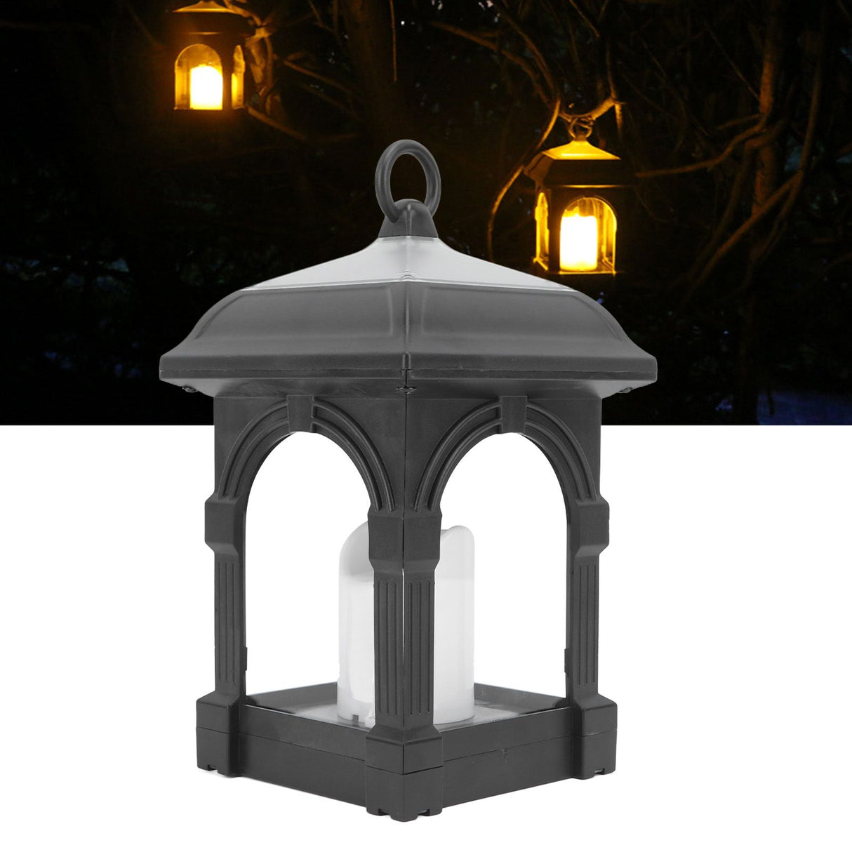Solar Outdoor Lantern Hanging Solar Powered Warm Light Lamp Table Candle Lantern for Garden Yard Patio Pathway Decoration Black