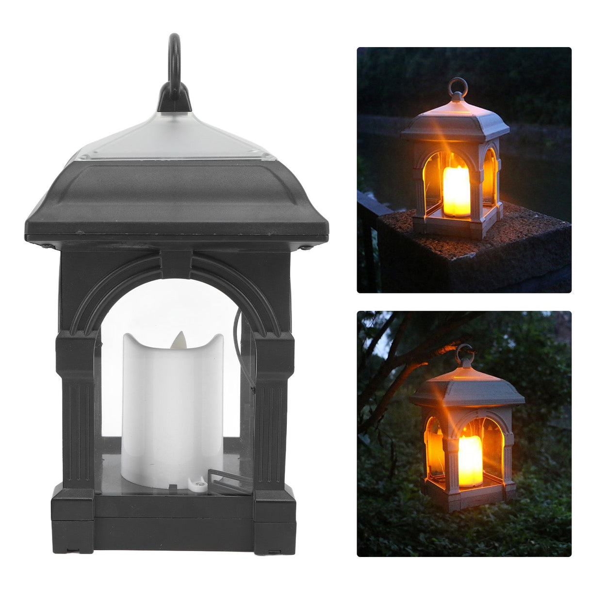 Solar Outdoor Lantern Hanging Solar Powered Warm Light Lamp Table Candle Lantern for Garden Yard Patio Pathway Decoration Black