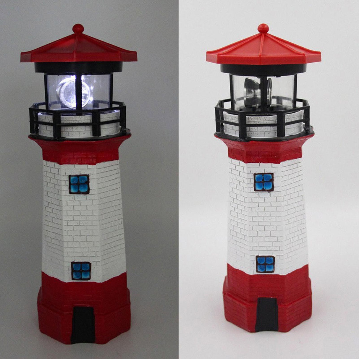 Solar Powered Lighthouse Environmentally Friendly Energy Saving Solar Lighthouse with Rotating Beacon for Garden Decor Red