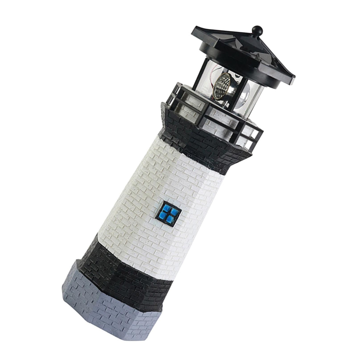 Solar Powered Lighthouse Environmentally Friendly Energy Saving Solar Lighthouse with Rotating Beacon for Garden Decor Black