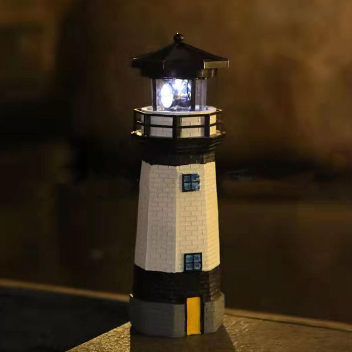 Solar Powered Lighthouse Environmentally Friendly Energy Saving Solar Lighthouse with Rotating Beacon for Garden Decor Black