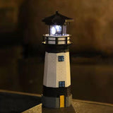 Solar Powered Lighthouse Environmentally Friendly Energy Saving Solar Lighthouse with Rotating Beacon for Garden Decor Black - Rear View