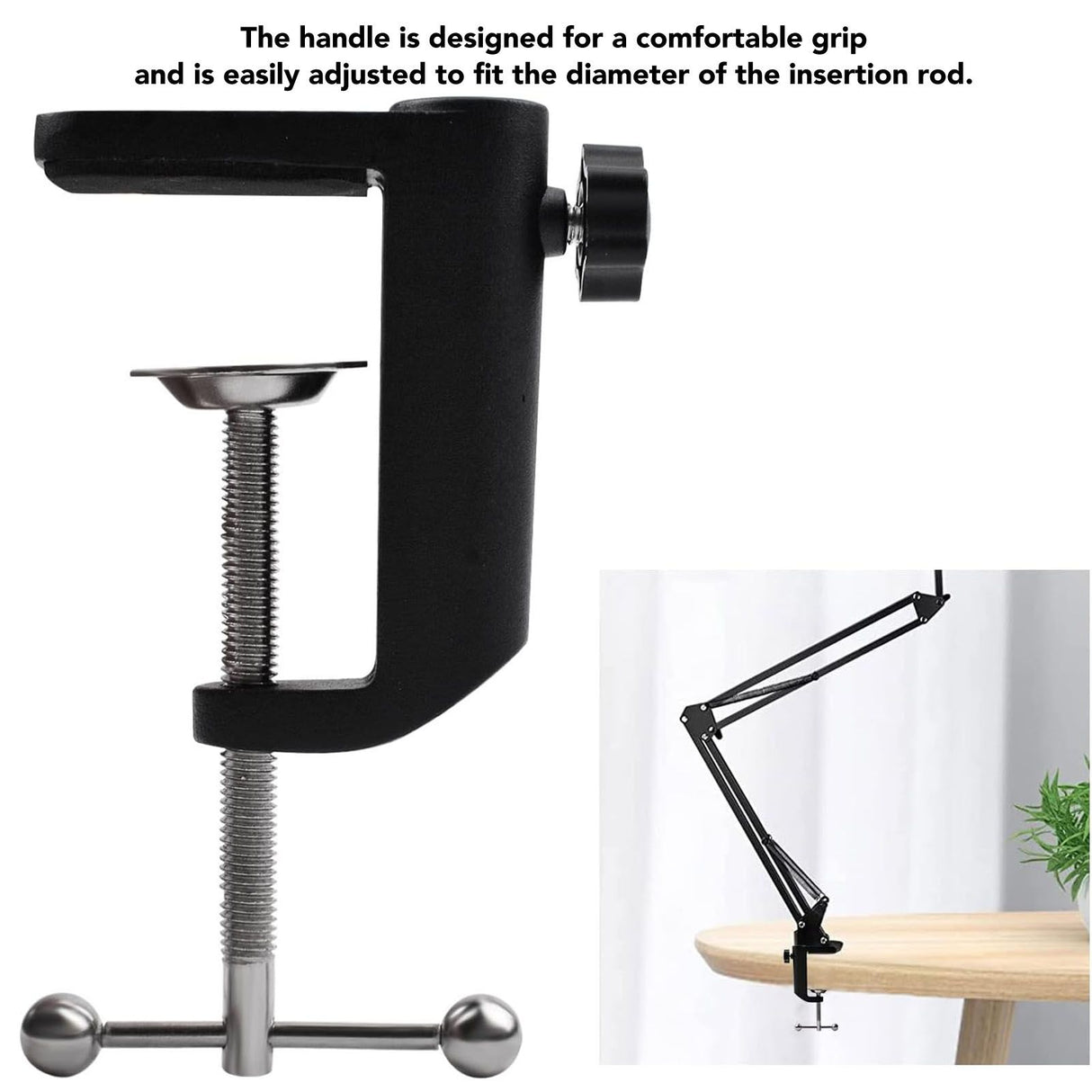 Desk C Clamp Aluminum Black 2.4inch 61mm Desk Table Mount Clamp for Desktop Table Lamp