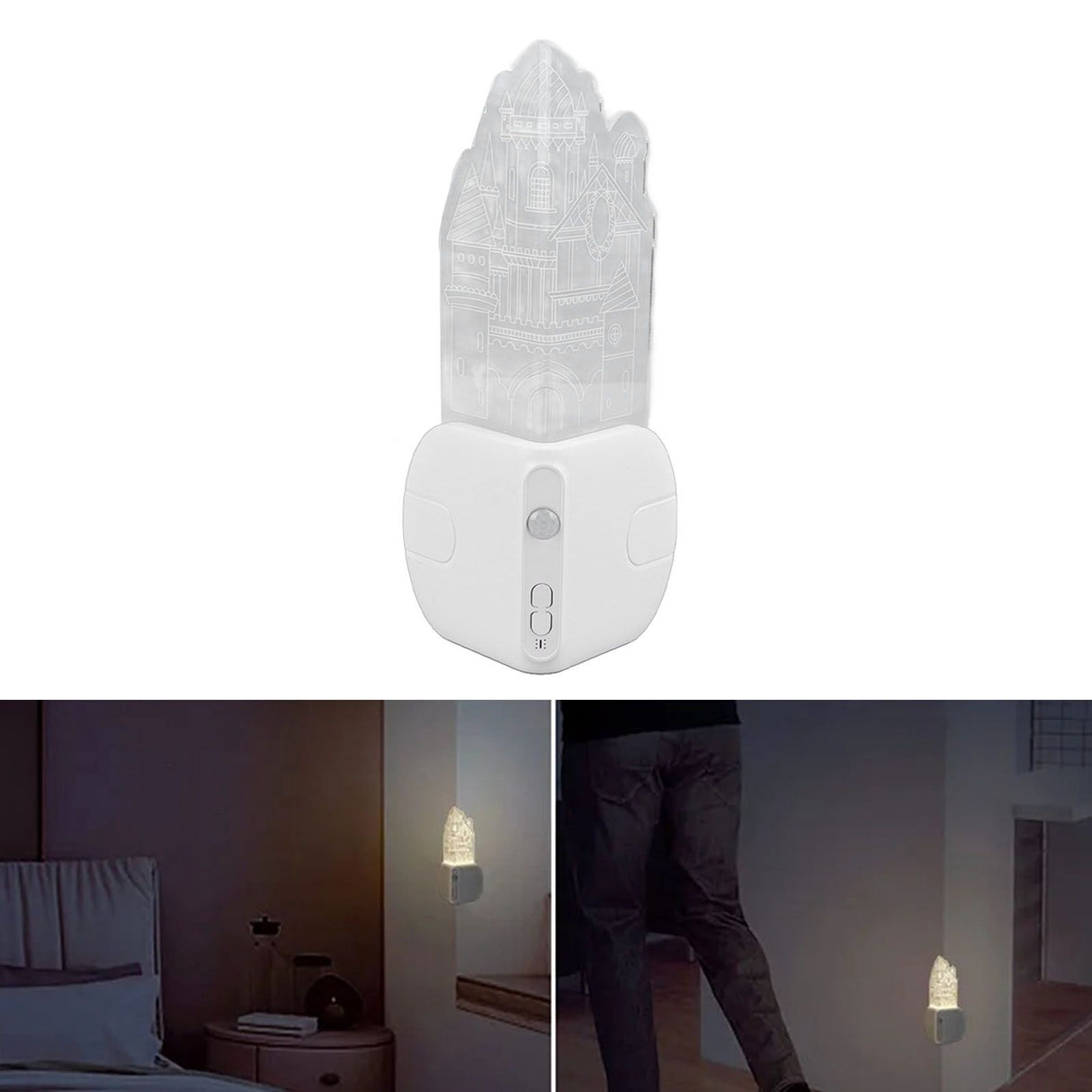 Motion Sensor Castle Night Light USB Charging Castle Wall Corner Nightlight for Hallway Staircase Bedroom