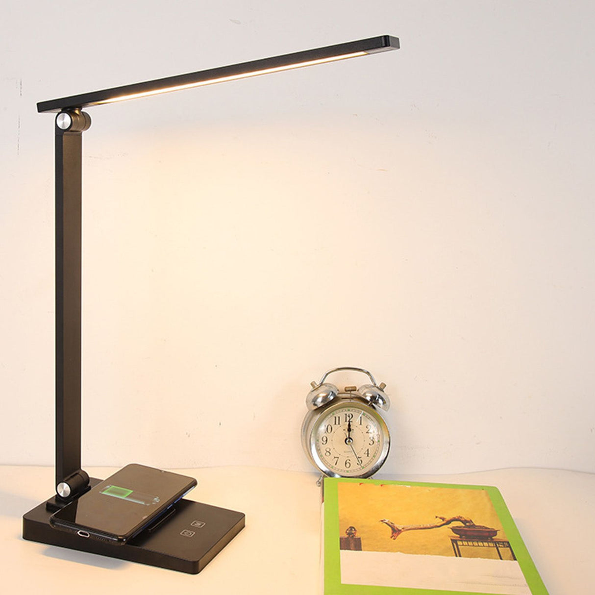 LED Desk Lamp with 3 Levels Brightness Eye Caring Office Reading Lamp Foldable Table Desk Lamp USB Wireless Charging 2500mAh Rechargeable Version