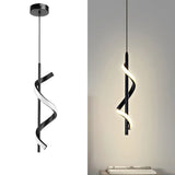 Spiral LED Pendant Light Black Glareless Bright Eyes Protection LED Hanging Lamp for Living Room Cafe Family 85‑265V Warm Light