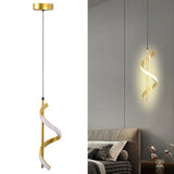 Spiral LED Pendant Light Gold Color High Brightness Eyes Protection LED Hanging Lamp for Living Room Cafe Family 85‑265V Warm Light