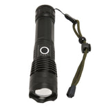 LED Flashlight Zoomable P50 Beads 5000lm 3 Light Modes Battery Display Bright Flashlight for Outdoor Adventure Camping - Close-Up Angle