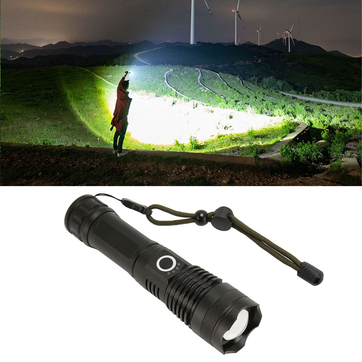 LED Flashlight Zoomable P50 Beads 5000lm 3 Light Modes Battery Display Bright Flashlight for Outdoor Adventure Camping