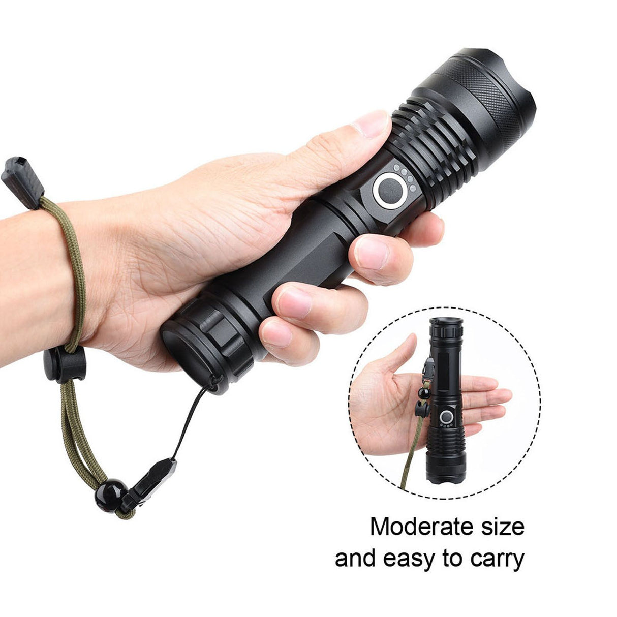 LED Flashlight Zoomable P50 Beads 5000lm 3 Light Modes Battery Display Bright Flashlight for Outdoor Adventure Camping