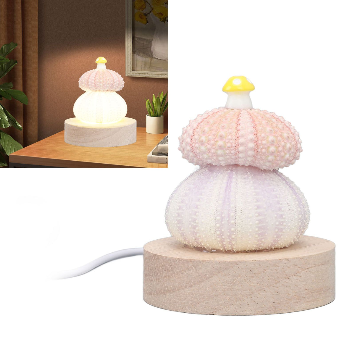 LED Night Lamp Warm White USB Plug In Natural Shell Body Cute Mushroom Decor Bedside Night Light