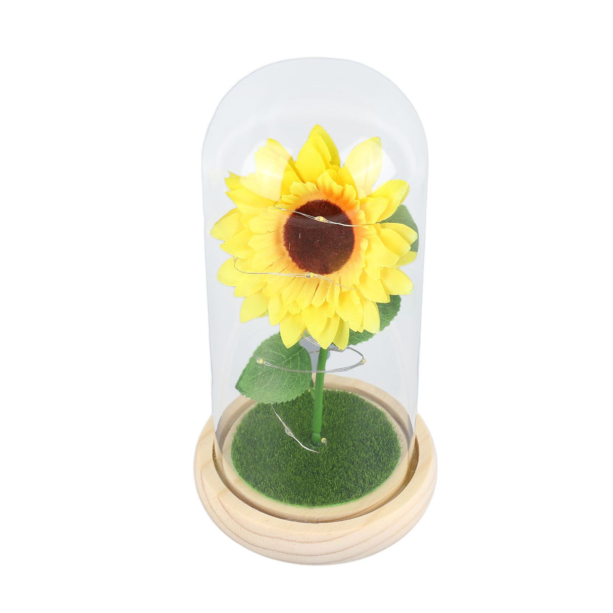 Simulation Sunflower Glass Cover Decoration Luminous LED Artificial Eternal Sunflower Glass Dome for Women