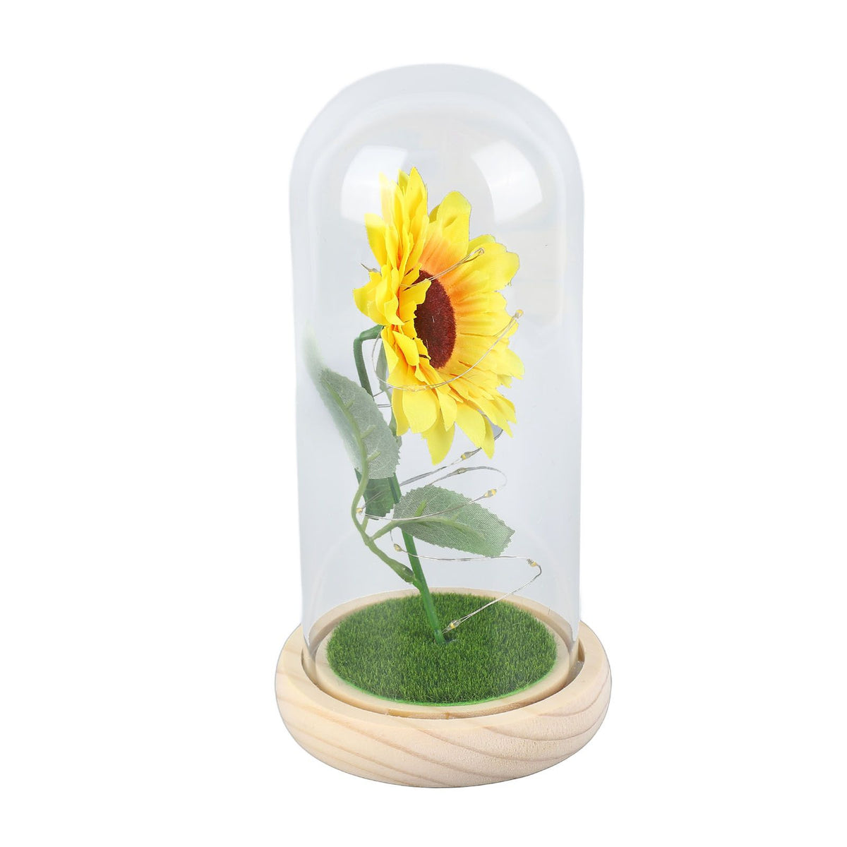 Simulation Sunflower Glass Cover Decoration Luminous LED Artificial Eternal Sunflower Glass Dome for Women