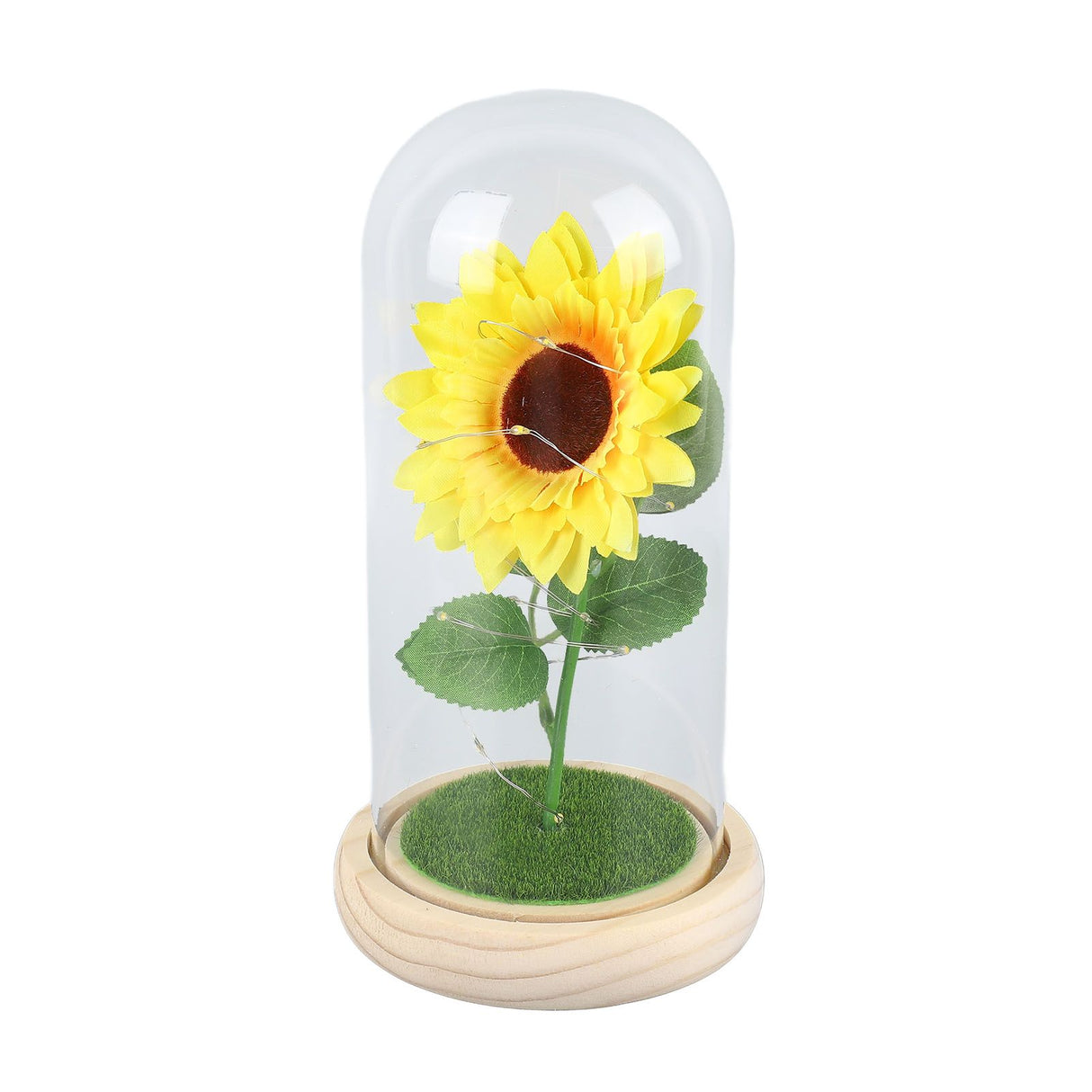 Simulation Sunflower Glass Cover Decoration Luminous LED Artificial Eternal Sunflower Glass Dome for Women
