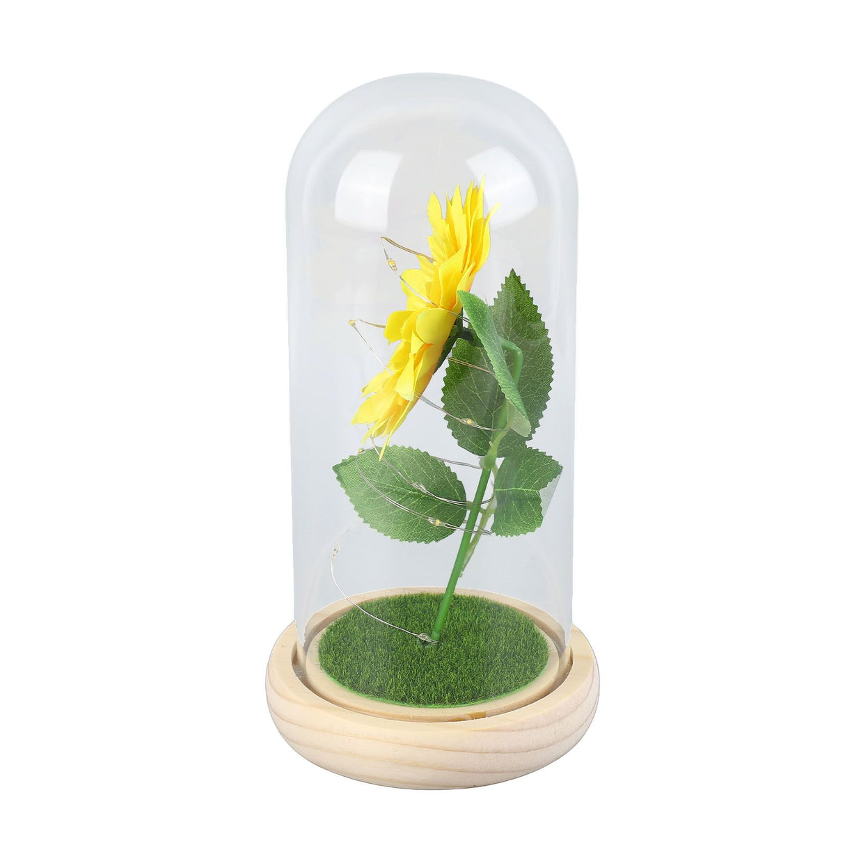 Simulation Sunflower Glass Cover Decoration Luminous LED Artificial Eternal Sunflower Glass Dome for Women