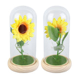 Simulation Sunflower Glass Cover Decoration Luminous LED Artificial Eternal Sunflower Glass Dome for Women - Extra Image