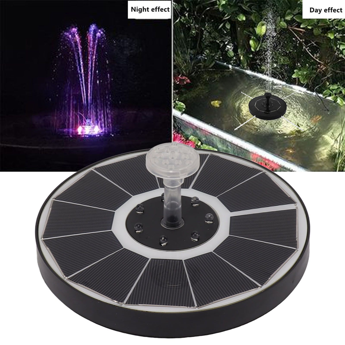 Solar Fountain Light with 8 Nozzles 3.5W 900mAh Colorful Powerful Solar Bird Bath Fountains for Bird Bath Garden TransparentNozzle