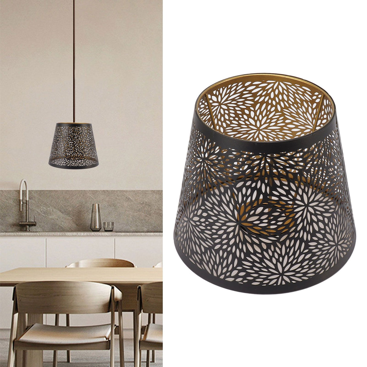 Metal Lamp Shade E26 E27 Forest Tree Style Hollow Out Iron Decorative Lampshade Cover with Inner Gold Pattern for Table Wall Ceiling Lamp Black