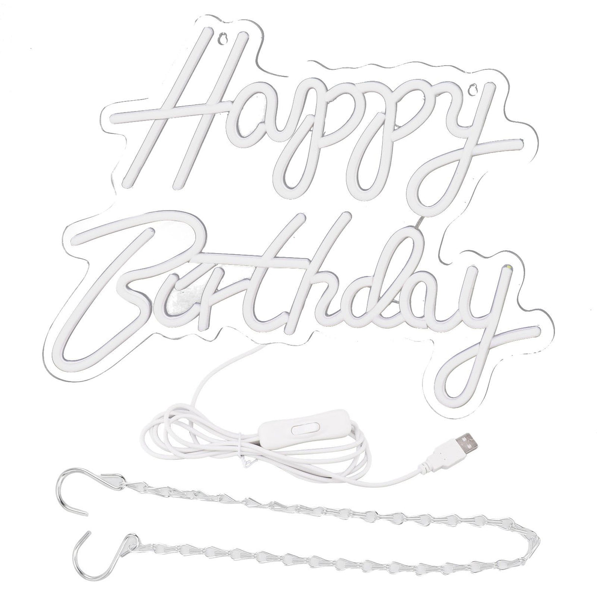 Happy Birthday Letter LED Lights Romantic Neon Light Sign Acrylic Happy Birthday Decoration for Party Bar Warm White
