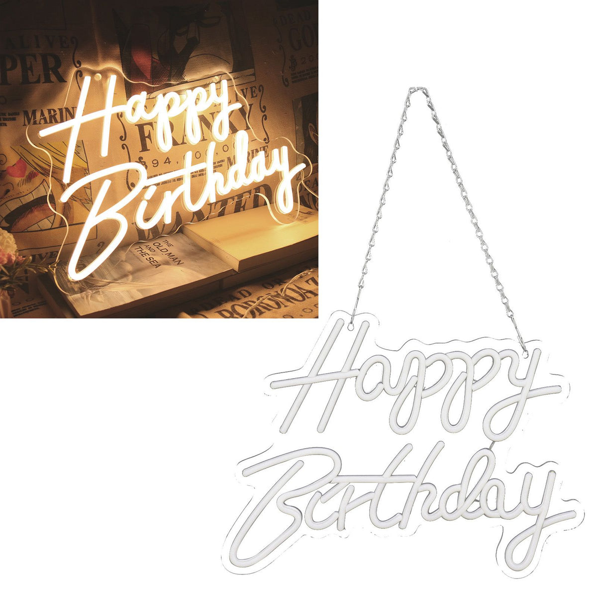 Happy Birthday Letter LED Lights Romantic Neon Light Sign Acrylic Happy Birthday Decoration for Party Bar Warm White