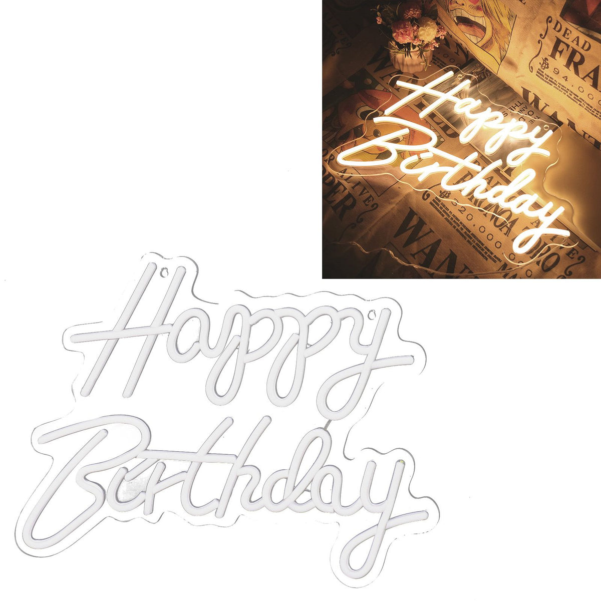 Happy Birthday Letter LED Lights Romantic Neon Light Sign Acrylic Happy Birthday Decoration for Party Bar Warm White