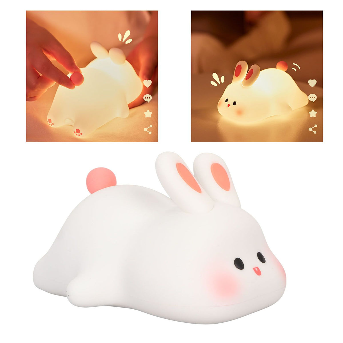 Kawaii Bunny Night Light Soft Silicone Night Light Portable USB Rechargeable Bedside Lamp for Baby Toddler Kids