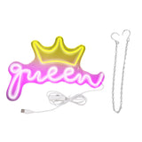 LED Neon Sign Bright USB Powered Decorative Crown Queen Wall Neon Light for Kids Room Bedroom Party - Front View