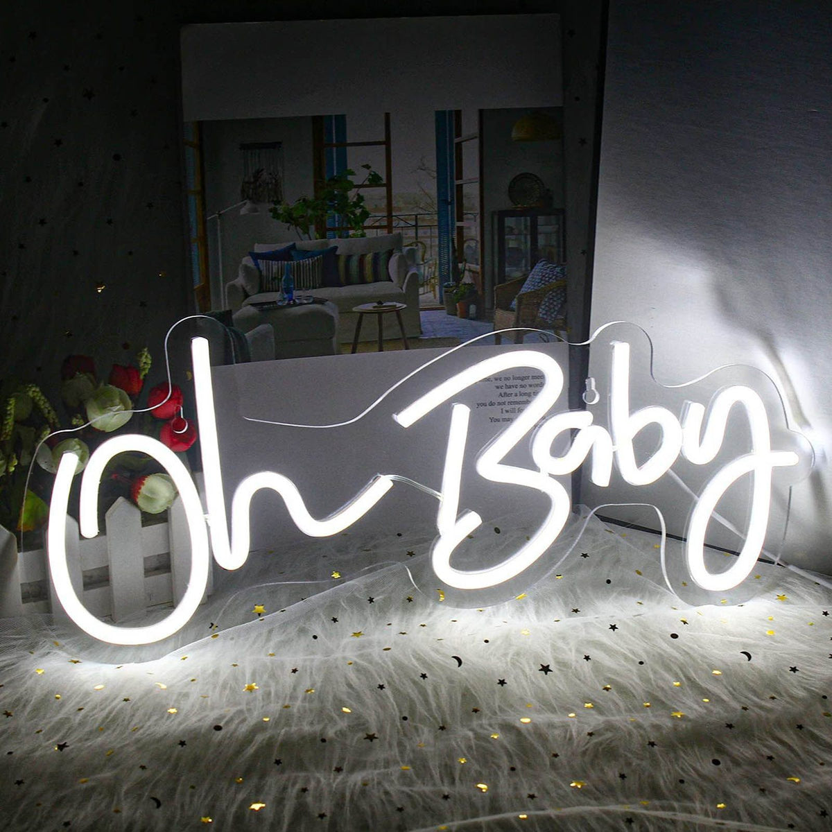 Oh Baby Neon Sign Acrylic USB Powered Wall Decor Neon Light for Bar Wedding Holiday Party Birthday Baby Shower White Light