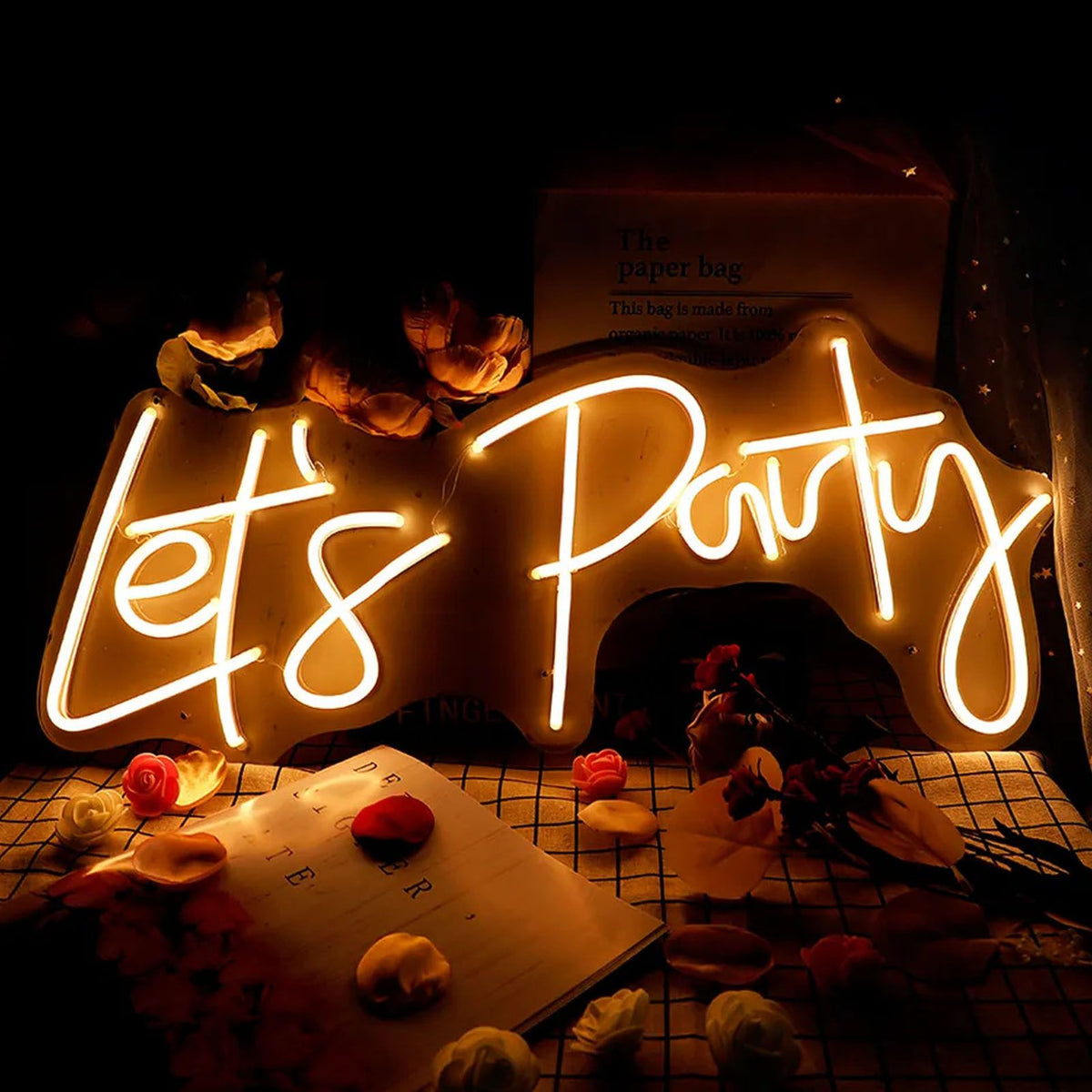 Party Neon Sign USB Powered Highly Transparent Acrylic Backsheet LED Neon Light Wall Sign for Bedroom Decoration Warm White