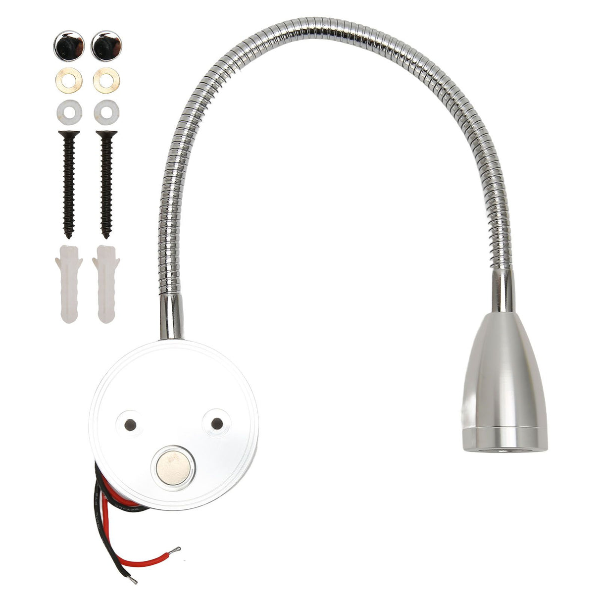 LED Wall Mounted Reading Light Touch Control 3 Color Temperature Dimmable Bedside Reading Lamp with Gooseneck Hose for RV Boat Motorhome DC 12 to 24V Silver