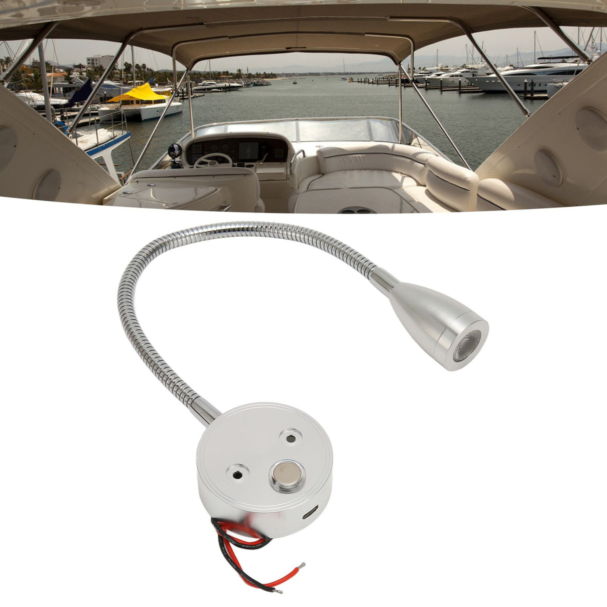 LED Wall Mounted Reading Light Touch Control 3 Color Temperature Dimmable Bedside Reading Lamp with Gooseneck Hose for RV Boat Motorhome DC 12 to 24V Silver