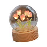 Flower Night Light Tulip Night Lamp Home Decoration Night Light Bedside Light for Office Bedroom Pink - Front View