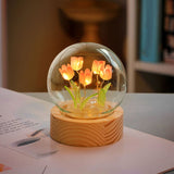 Flower Night Light Tulip Night Lamp Home Decoration Night Light Bedside Light for Office Bedroom Pink - 45-Degree Angle